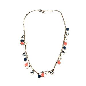 Topitoff Gold-Tone Chain Necklace With Red Blue White Beads & Faux Pearls